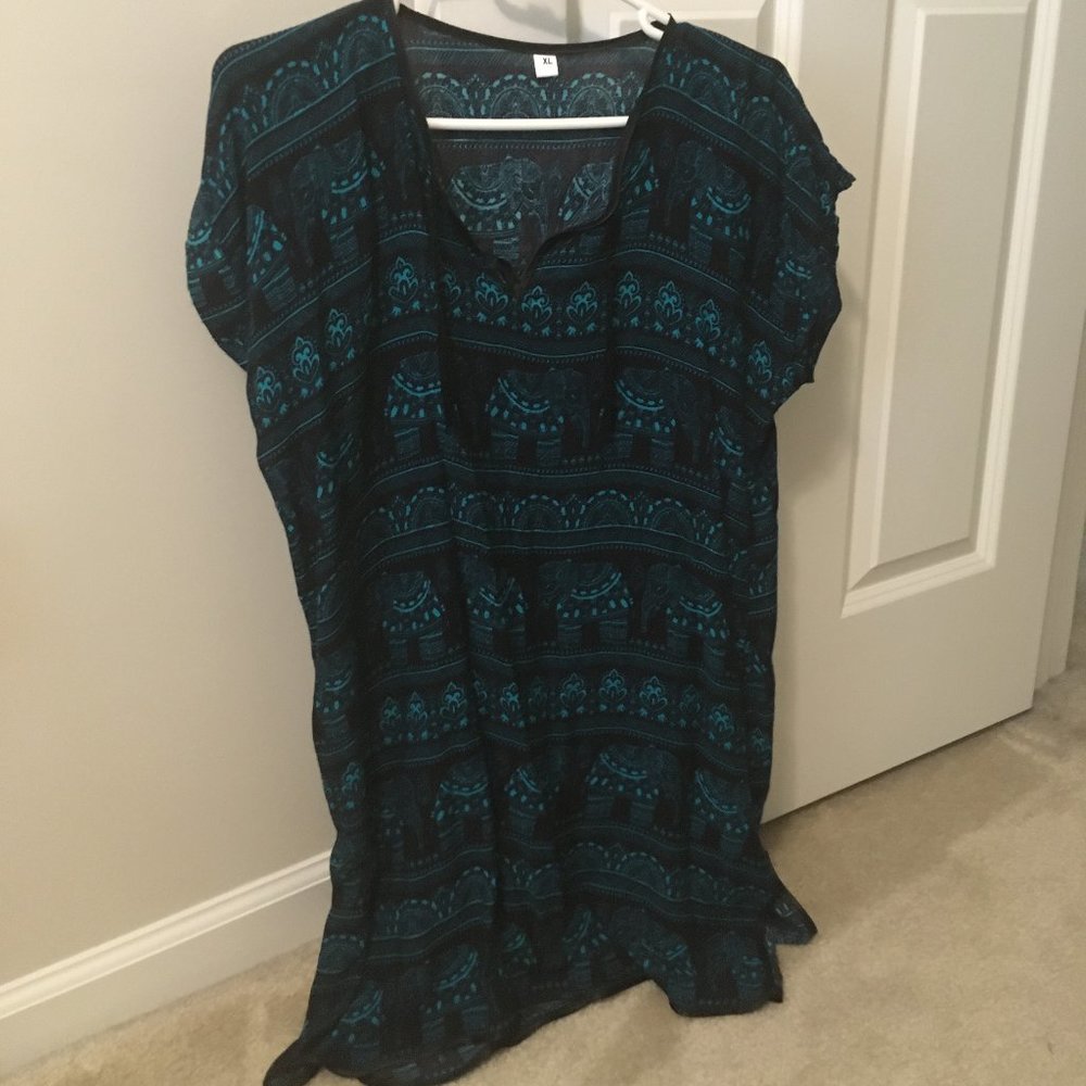 Black and Teal Bohemian Elephant Tunic